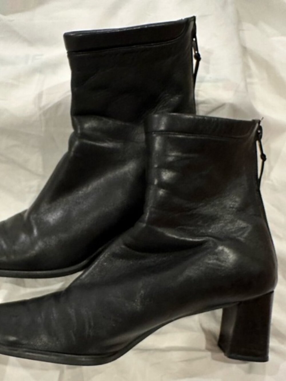 Stuart Weitzman Boot BLOCK HEEL square BLACK LEATHER 7 AA